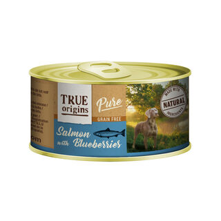 True Origins Pure Salmão e Mirtilos lata para cães