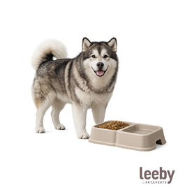 Leeby Comedouro Duplo Quadrado Taupe para c&atilde;es