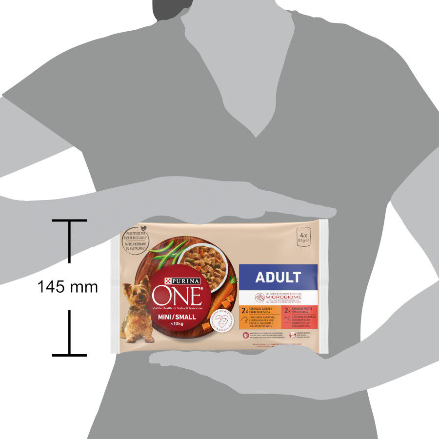 4 saquetas x 85 g Purina One Mini Adult Frango e Boi saqueta para c&atilde;es, , large Imagem n&uacute;mero 3