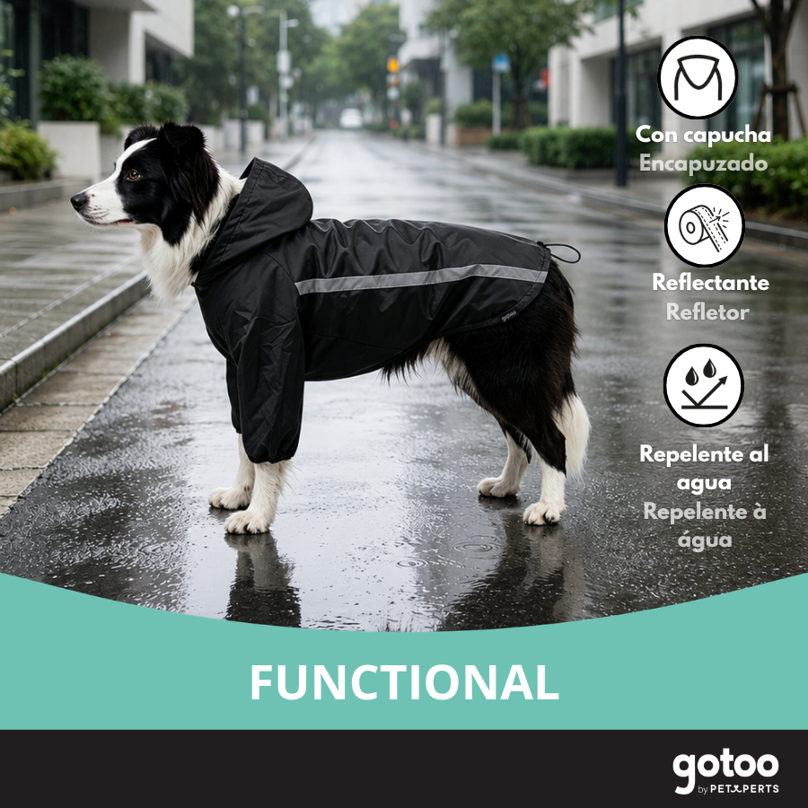 Gotoo Casaco Imperme&aacute;vel Refletor Preto para c&atilde;es, , large Imagem n&uacute;mero 6