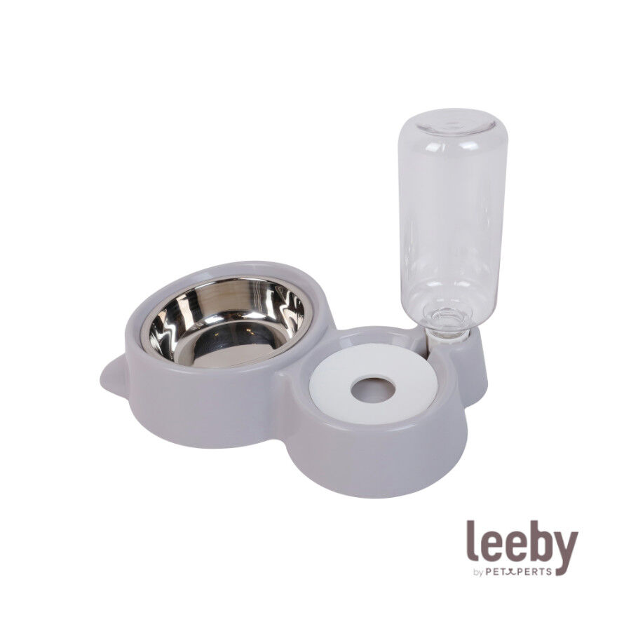 Leeby Comedouro e Dispensador de &Aacute;gua 2 em 1 em A&ccedil;o Inoxid&aacute;vel Cinzento para gatos, , large Imagem n&uacute;mero 2