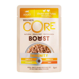 Wellness Core Boost Comida h&uacute;mida imunit&aacute;ria de frango e peru saquetas para gatos