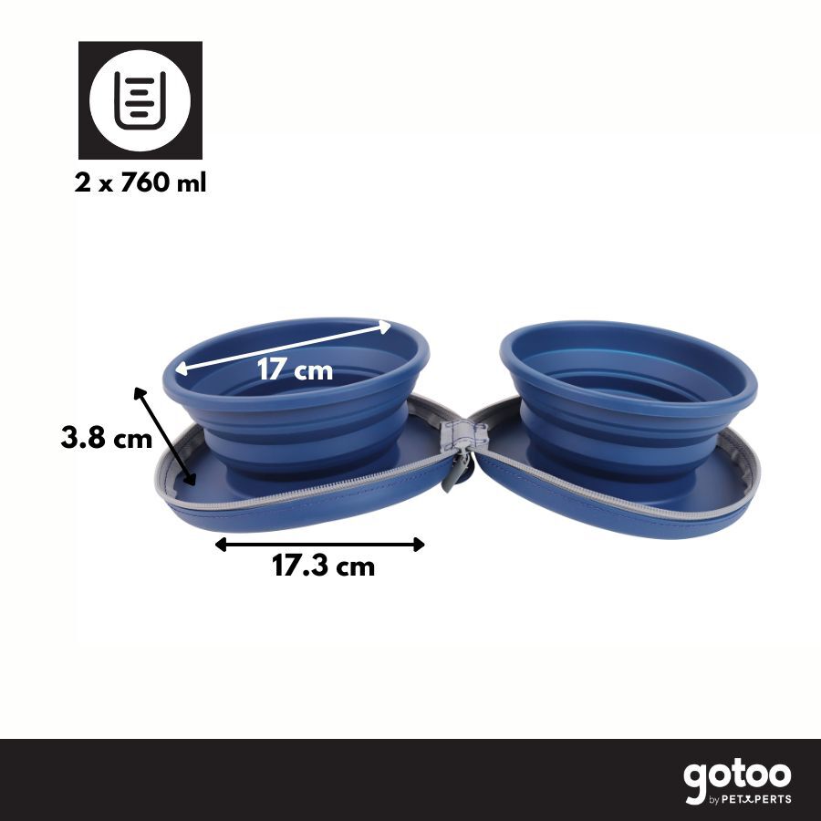 Gotoo Comedouro Port&aacute;til Duplo em Silicone Azul para c&atilde;es, , large Imagem n&uacute;mero 4