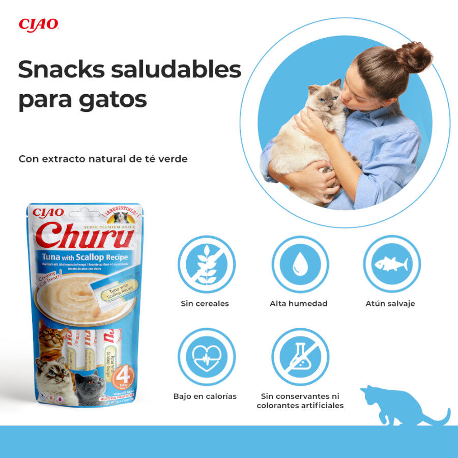 4 saquetas x 14 g Churu Snack Cremoso de Atum com Vieiras para gatos, , large Imagem n&uacute;mero 2