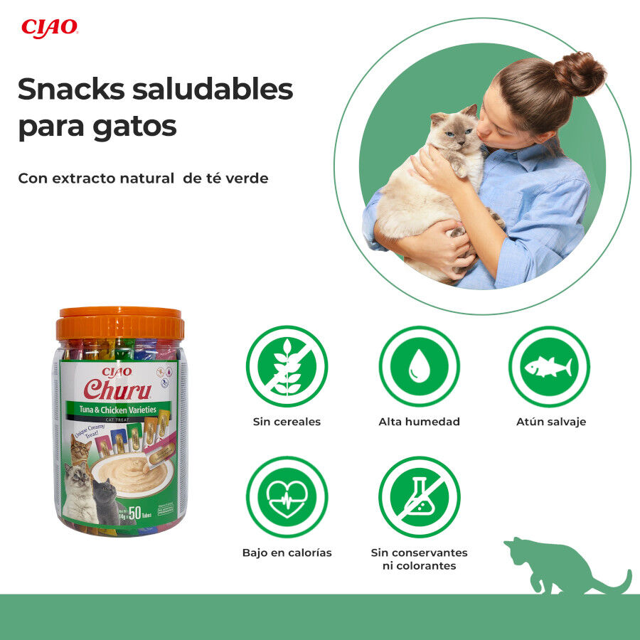 50 saquetas x 14 g Churu Snack Cremoso Variedades de Atum e Frango para gatos, , large Imagem n&uacute;mero 2