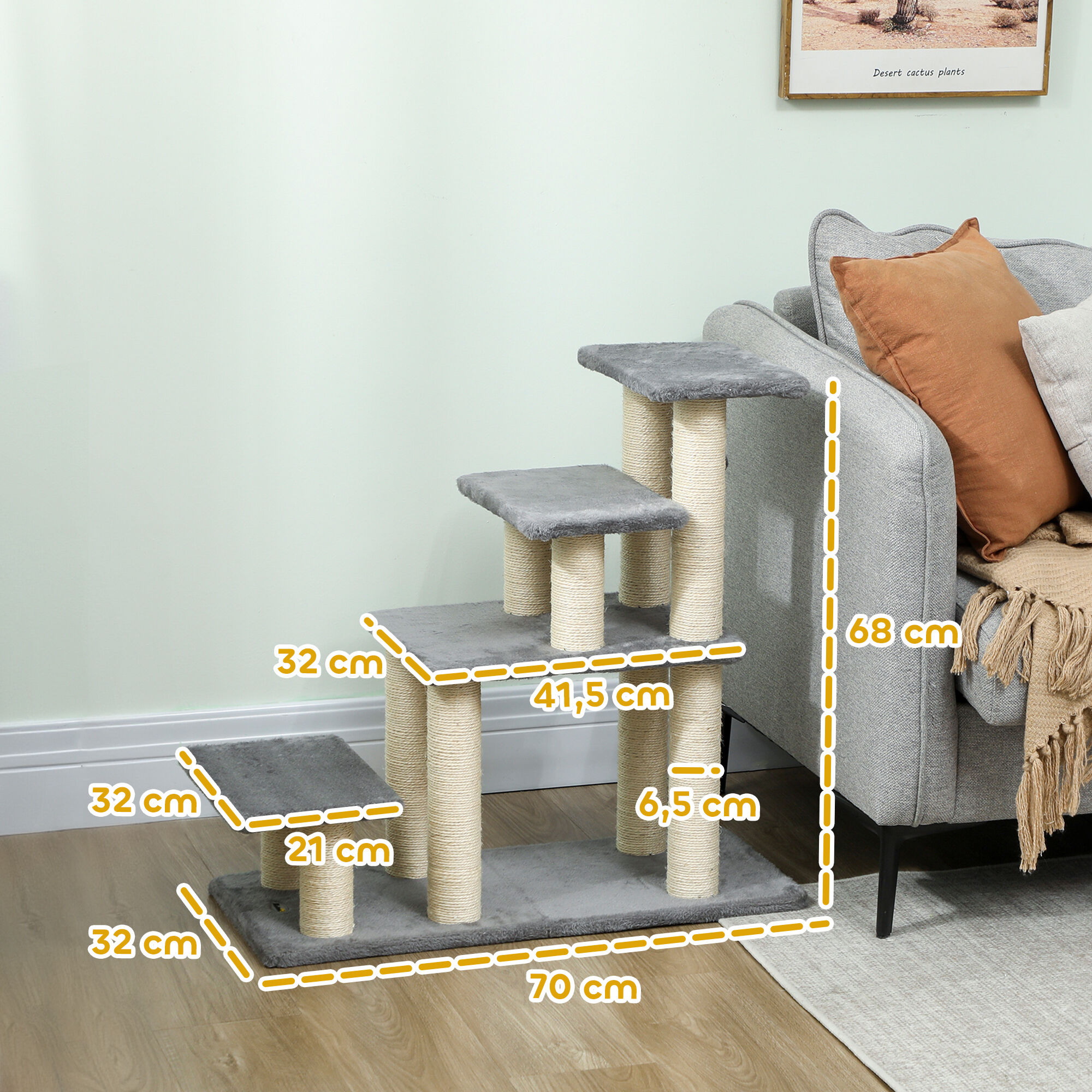 PawHut Escalera para Mascotas Gris, , large Imagem n&uacute;mero 3