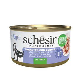 Schesir Atum com Garoupa em Lata de Gelatina para gatos