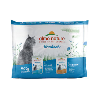 Almo Nature Sterilised Bacalhau e Frango saquetas para gatos - Multipack 6