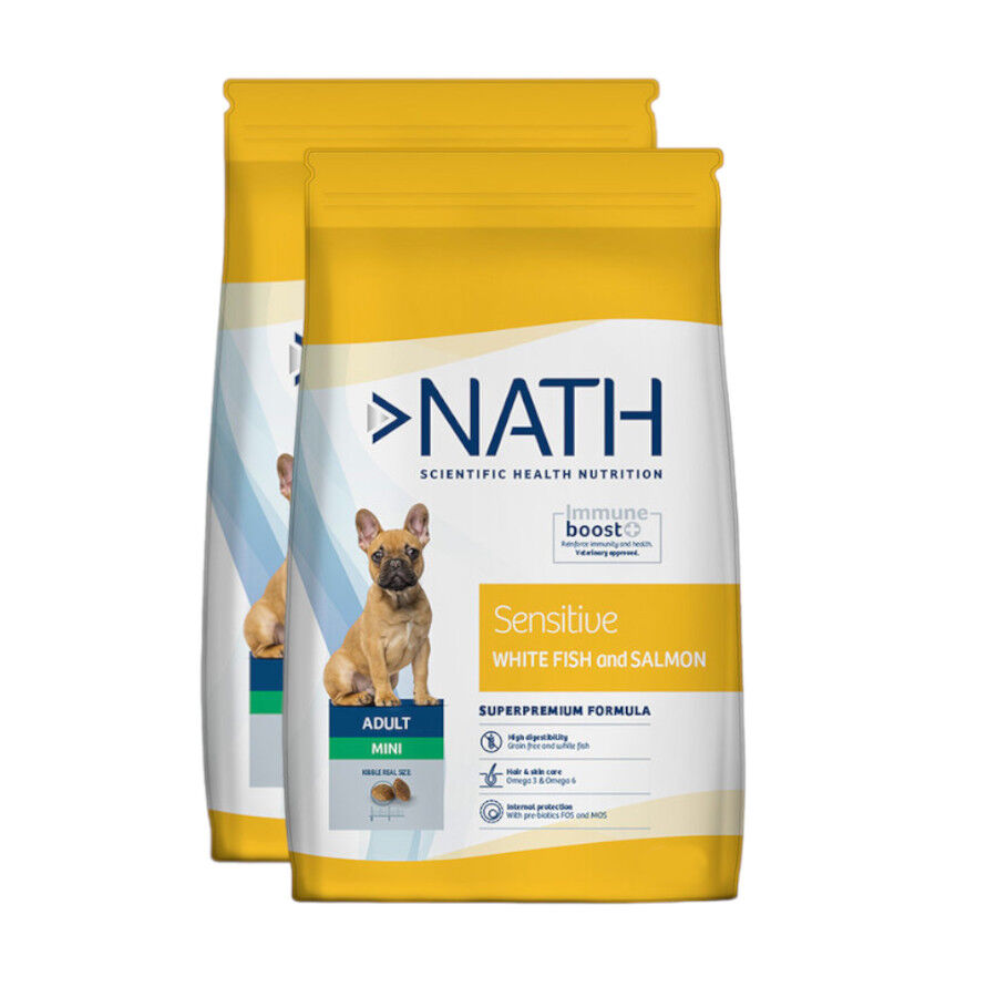 2 x 7 kg Nath Adult Mini Sensitive Peixe Branco e Salm&atilde;o ra&ccedil;&atilde;o para c&atilde;es  Pack poupan&ccedil;a!, , large Imagem n&uacute;mero 1