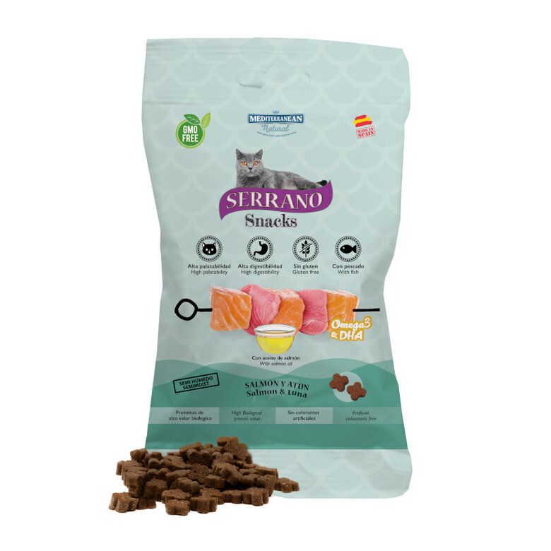 50 g Serrano Snacks Omega 3 y DHA de Salmão e Atum para gatos,  Imagem número 1 50 g Serrano Snacks Omega 3 y DHA de Salmão e Atum para gatos, , large Imagem número 1