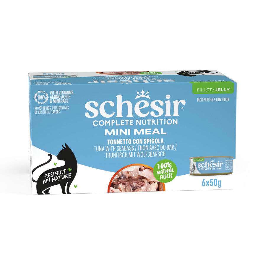 Schesir Mini Meal Comida h&uacute;mida de atum com robalo Multipack para gatos, , large Imagem n&uacute;mero 1
