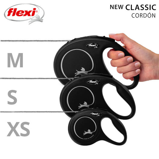 Flexi New Classic Trela extensível com cordão preto para cães, , large image number null