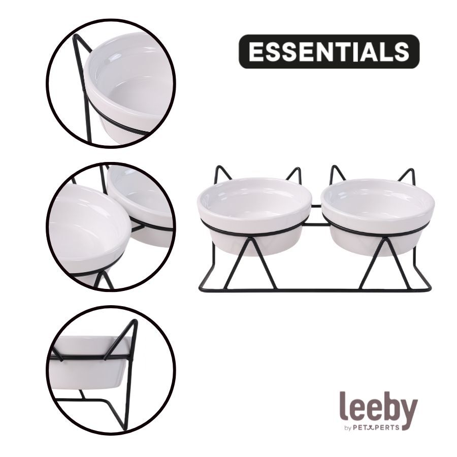 Leeby Comedouro Duplo de Cer&acirc;mica Branco para gatos, , large Imagem n&uacute;mero 3