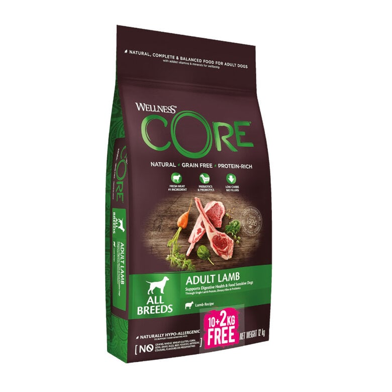 12 kg (10 + 2 kg grátis!) Wellness Core Adult Ração de cordeiro para cães,  Imagem número 1 12 kg (10 + 2 kg grátis!) Wellness Core Adult Ração de cordeiro para cães, , large Imagem número 1
