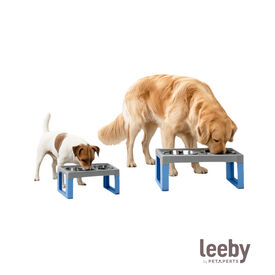 Leeby Comedouro Duplo Azul em A&ccedil;o Inoxid&aacute;vel para c&atilde;es