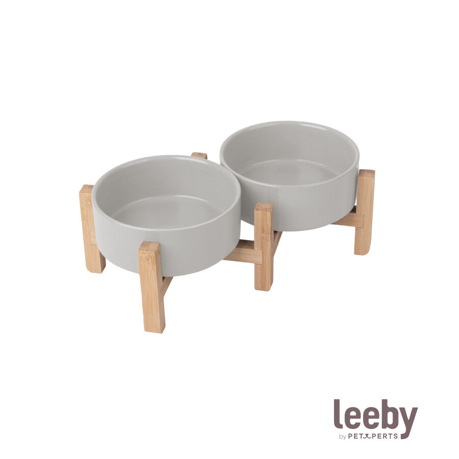 Leeby Comedouro Duplo em Cer&acirc;mica com Suporte de Madeira para c&atilde;es, , large Imagem n&uacute;mero 2