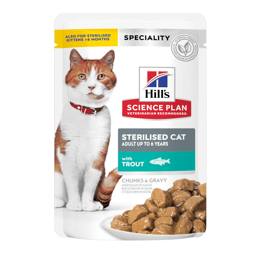 85 g Hill's Young Adult Science Plan Sterilised Truta Saqueta em Molho para gatos, , large Imagem n&uacute;mero 1