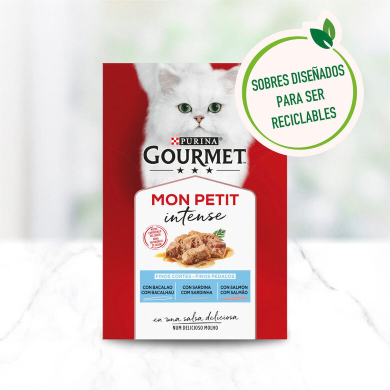 6 saquetas x 50 g Purina Gourmet Mon Petit Seleção Peixes em molho para gatos,  Imagem número 3 6 saquetas x 50 g Purina Gourmet Mon Petit Seleção Peixes em molho para gatos, , large Imagem número 3