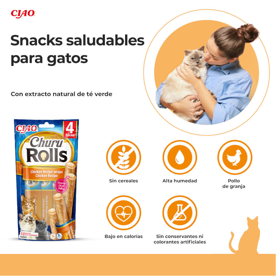 4 saquetas x 10 g Churu Sticks Rolls de Frango para gatos, , large Imagem n&uacute;mero 2