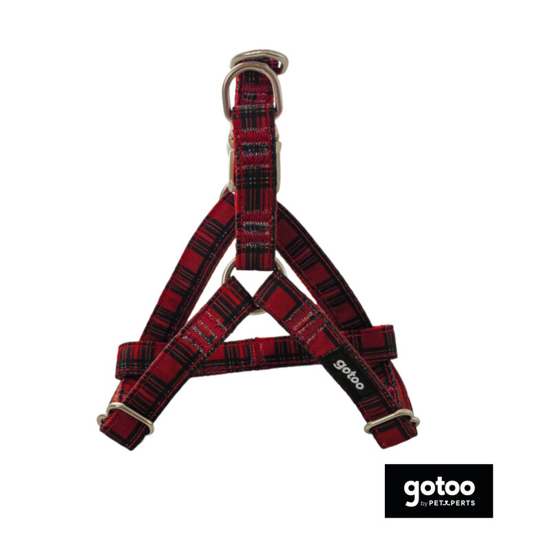 Gotoo Peitoral vermelho estampado tartã para cães,  Imagem número 2 Gotoo Peitoral vermelho estampado tartã para cães, , large Imagem número 2