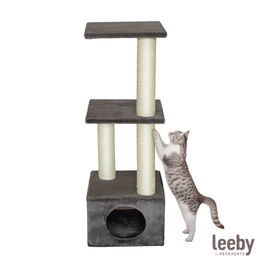 Leeby Colette DoubPost torre arranhadora com cama nido cinzenta para gatos