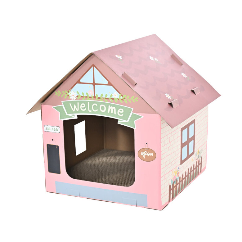 Leeby Hattie casota arranhadora de cartão cor-de-rosa para gatos,  Imagem número 1 Leeby Hattie casota arranhadora de cartão cor-de-rosa para gatos, , large Imagem número 1
