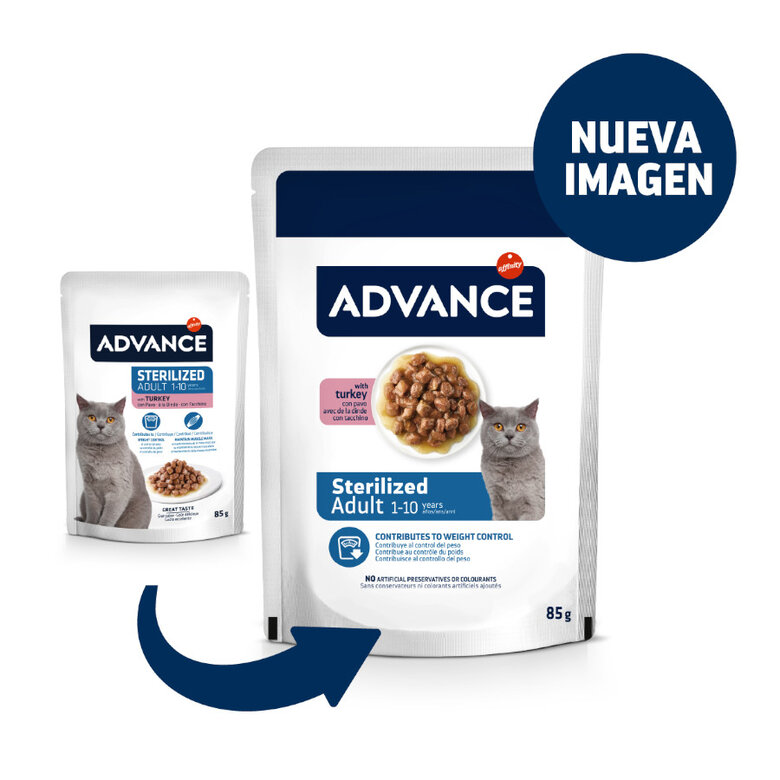 12 saquetas x 85 g (9 + 3 gratis!) Advance Adult Sterilized Peru Saqueta em Molho para gatos,  Imagem número 2 12 saquetas x 85 g (9 + 3 gratis!) Advance Adult Sterilized Peru Saqueta em Molho para gatos, , large Imagem número 2