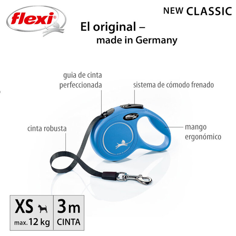 Flexi New Classic Trela Extensível de Fita Azul para Cães, , large image number null