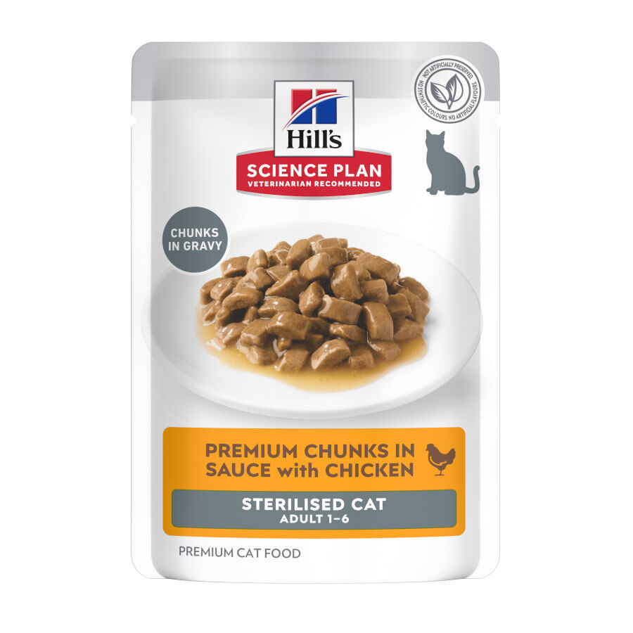 85 g Hill's Young Adult Science Plan Sterilized Frango saqueta para gatos, , large Imagem n&uacute;mero 1