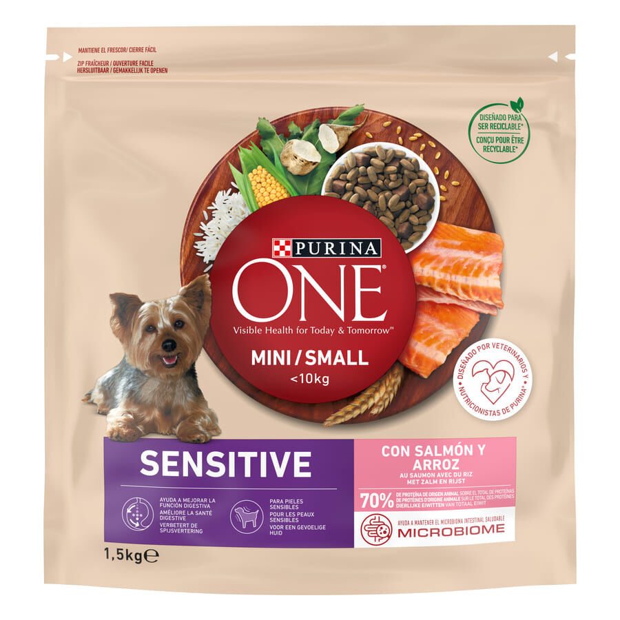 1.5 kg Purina One Adult Mini Bifensis Sensitive Salm&atilde;o e Arroz ra&ccedil;&atilde;o para c&atilde;es, , large Imagem n&uacute;mero 1