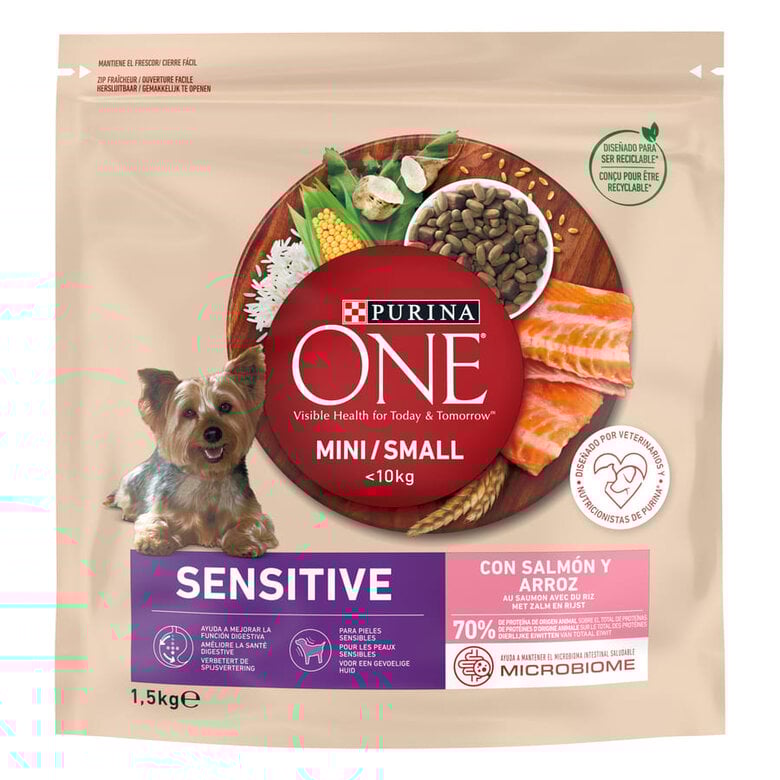 1.5 kg Purina One Adult Mini Bifensis Sensitive Salmão e Arroz ração para cães,  Imagem número 1 1.5 kg Purina One Adult Mini Bifensis Sensitive Salmão e Arroz ração para cães, , large Imagem número 1