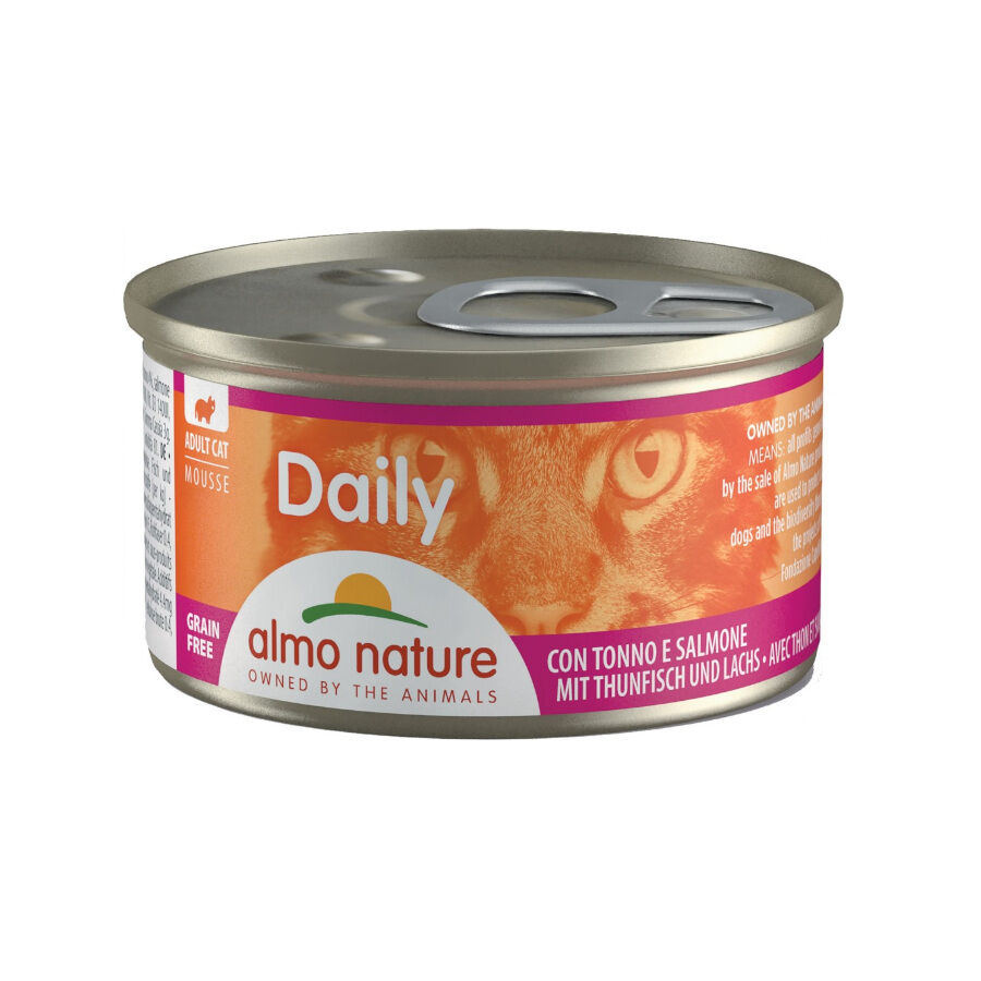 12 latas x 85 g Almo Nature Daily Mousse de Atum e Salm&atilde;o lata para gatos Pack poupan&ccedil;a!, , large Imagem n&uacute;mero 1