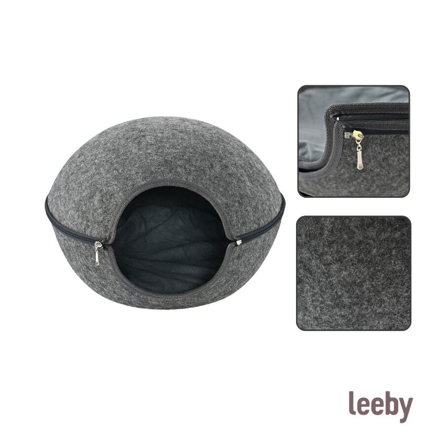 Leeby Cama Caverna Feltro Cinzento para gatos, , large Imagem n&uacute;mero 6