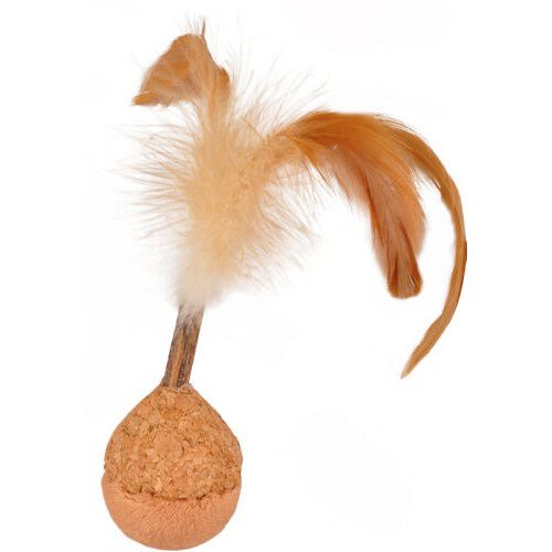 Flamingo bolita de corcho con plumas para gatos Imagem n&uacute;mero 1