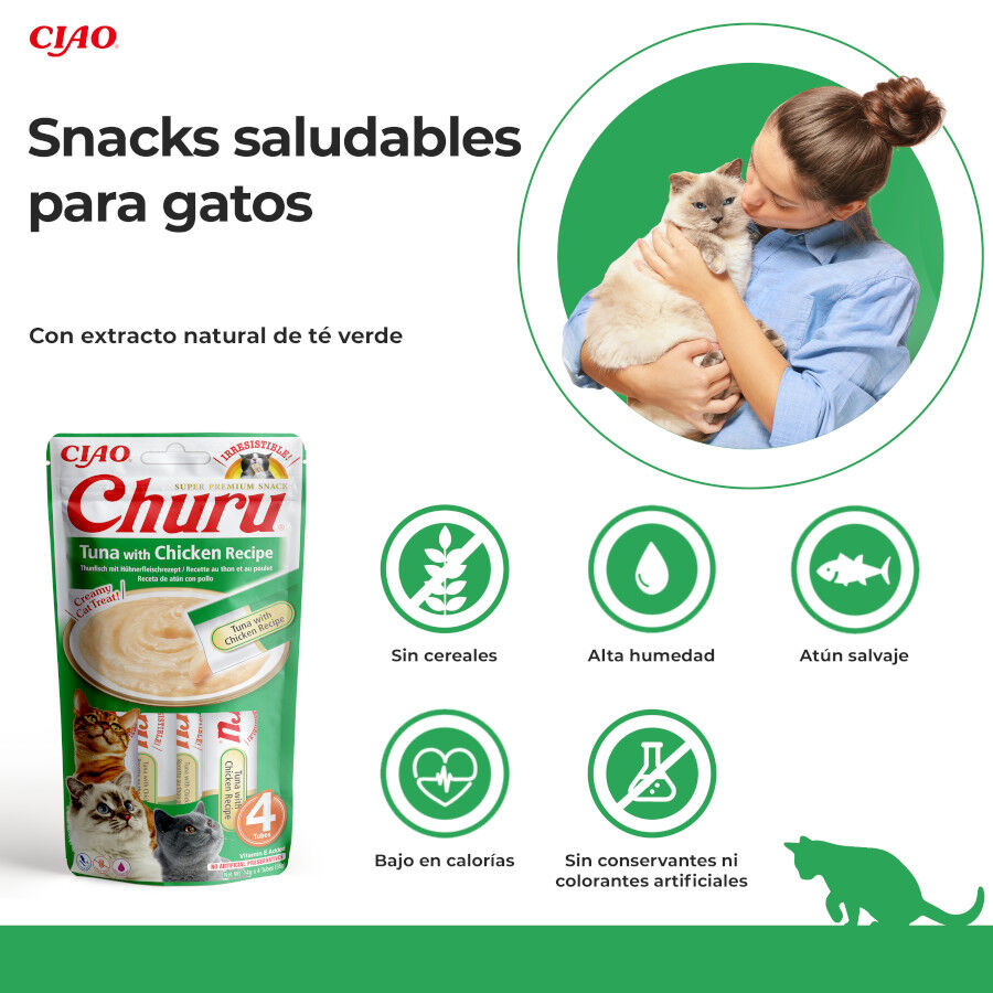 4 saquetas x 14 g Churu Snack Cremoso de Atum e Frango para gatos, , large Imagem n&uacute;mero 2