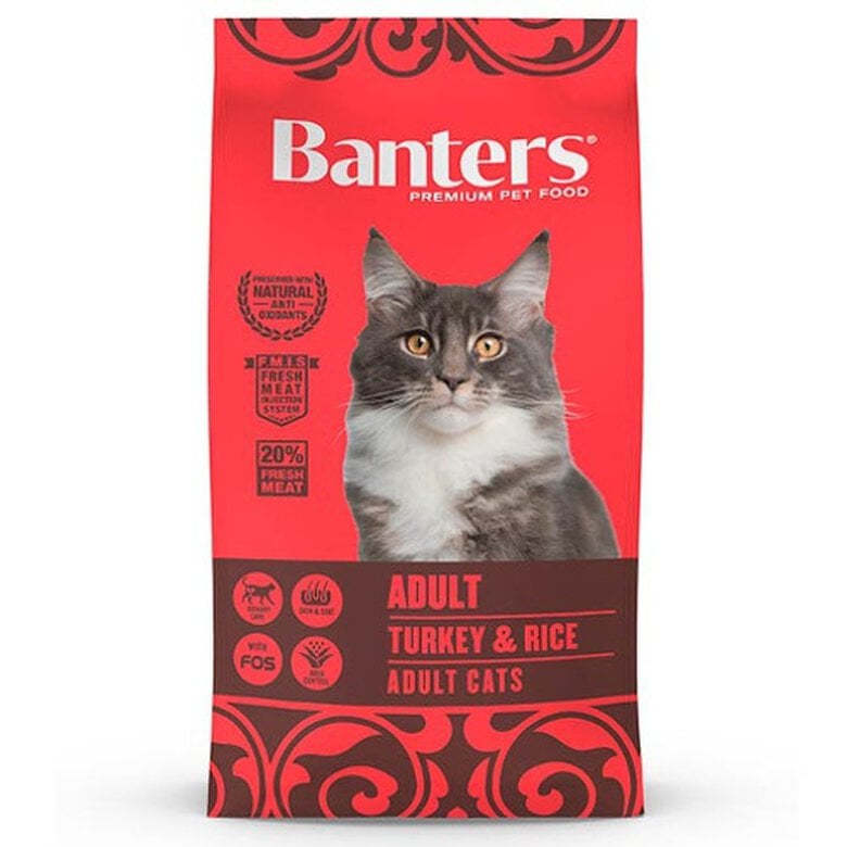 8 kg Banters Adult Peru e Arroz ração para gatos rica em fibras,  Imagem número 1 Banters Adult Pavo pienso para gatos rico en fibra Imagem número 1