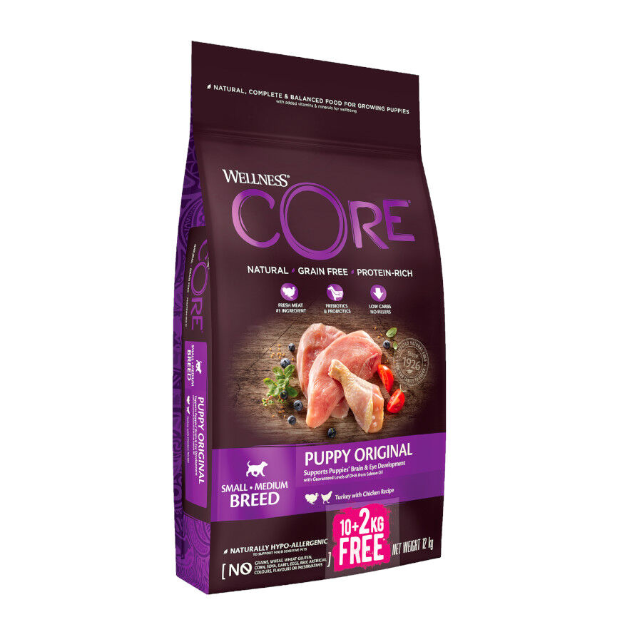 10 + 2 kg &iexcl;gr&aacute;tis! Wellness Core Puppy Small/Medium Frango e Peru ra&ccedil;&atilde;o para c&atilde;es, , large Imagem n&uacute;mero 1