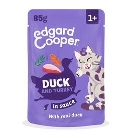 Edgard & Cooper Comida h&uacute;mida de pato e peru em molho em saquetas para gatos
