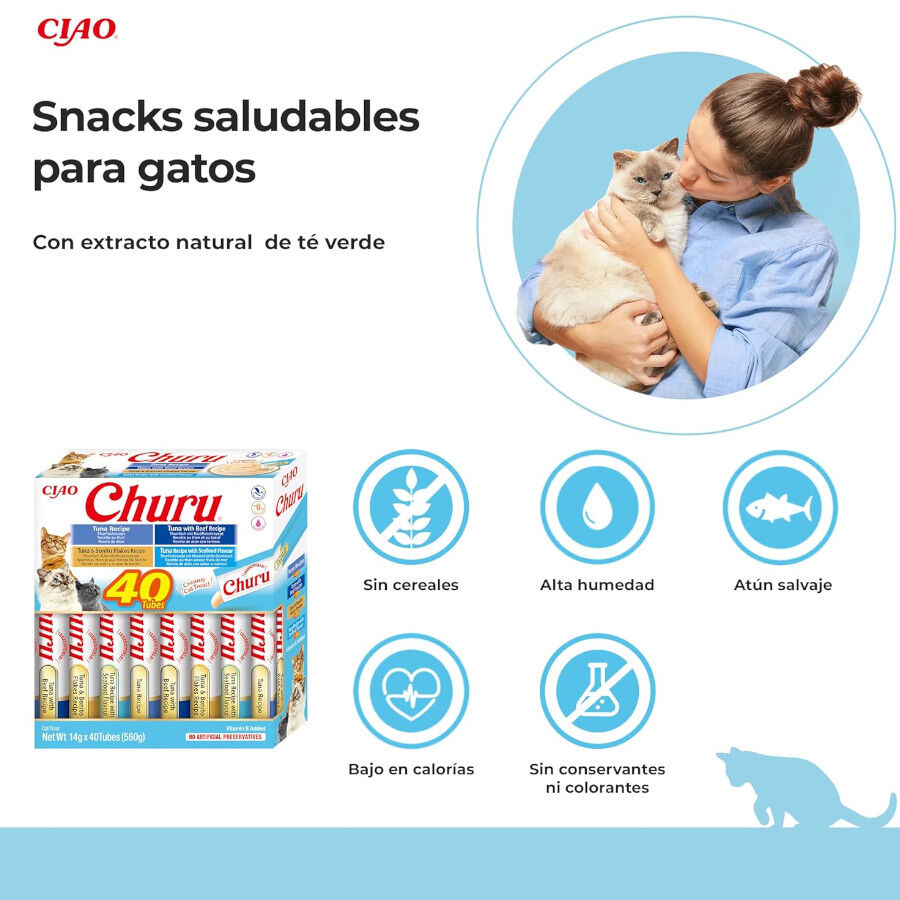 40 saquetas x 14 g Churu Variedades de Atum Snack L&iacute;quido para gatos, , large Imagem n&uacute;mero 2