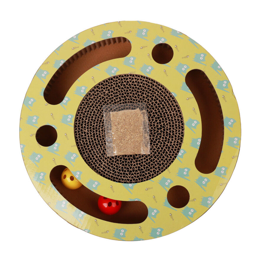 Leeby Pelusa arranhador de cart&atilde;o com bola e estampado amarelo para gatos, , large Imagem n&uacute;mero 1