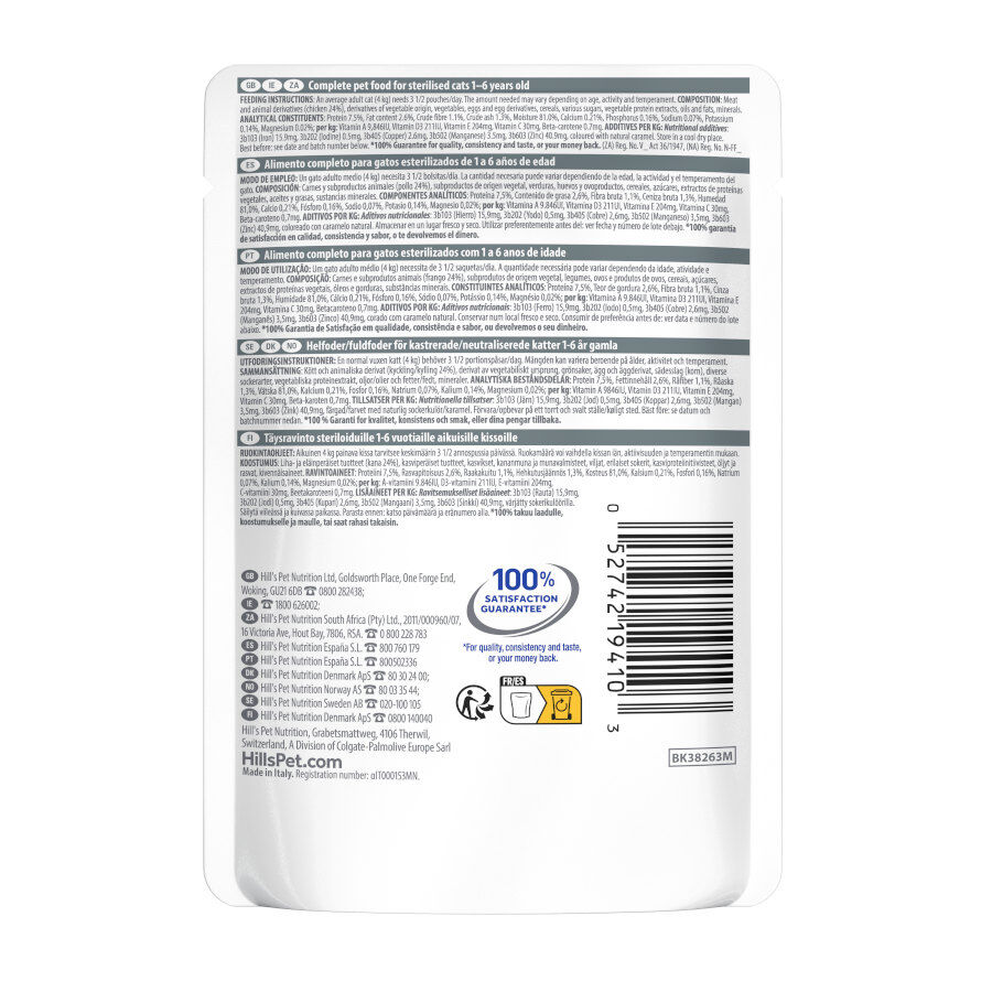 85 g Hill's Young Adult Science Plan Sterilized Frango saqueta para gatos, , large Imagem n&uacute;mero 6