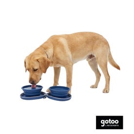 Gotoo Comedouro Port&aacute;til Duplo em Silicone Azul para c&atilde;es