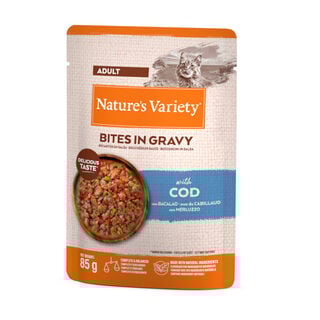 Nature's Variety Codfish Bites em sachê de molho para gatos adultos