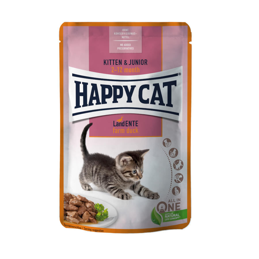 85 g Happy Cat Kitten&Junior Alimento h&uacute;mido de pato em saqueta para gatos, , large Imagem n&uacute;mero 1