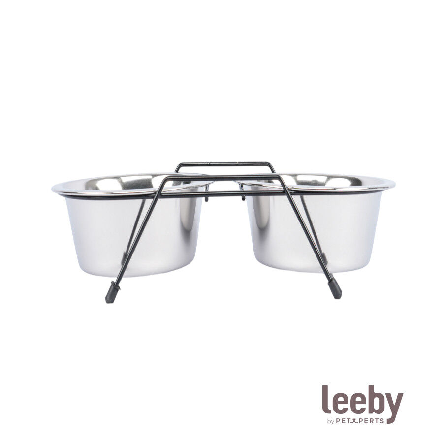 Leeby Comedouro Duplo em A&ccedil;o Inoxid&aacute;vel com Suporte para c&atilde;es e gatos, , large Imagem n&uacute;mero 2