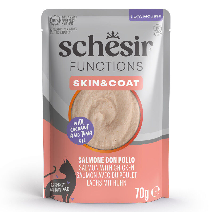 Schesir Functions Skin & coat Comida h&uacute;mida em mousse para gatos, , large Imagem n&uacute;mero 1