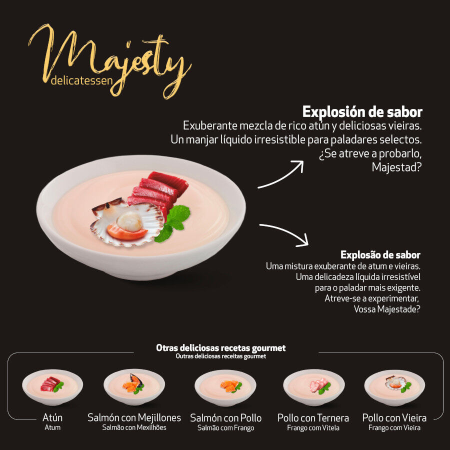 6 saquetas x 15 g Majesty Snack L&iacute;quido de Atum com Vieira para gatos, , large Imagem n&uacute;mero 4