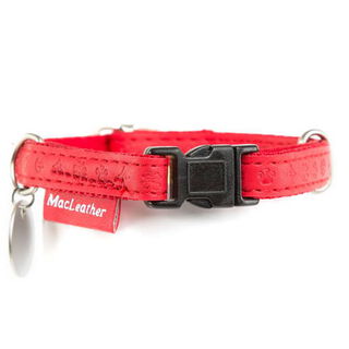 MacLeather Classic Coleira Vermelha de Couro Sintético para cães