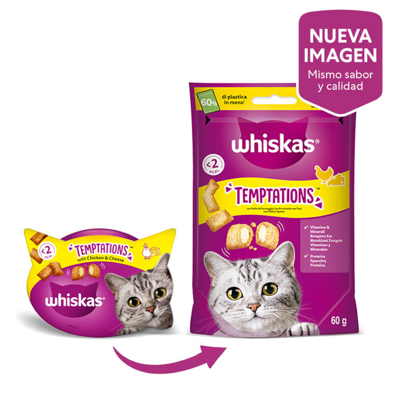 60 g Whiskas Temptations Snacks Frango e Queijo para Gatos ,  Imagem número 2 60 g Whiskas Temptations Snacks Frango e Queijo para Gatos , , large Imagem número 2