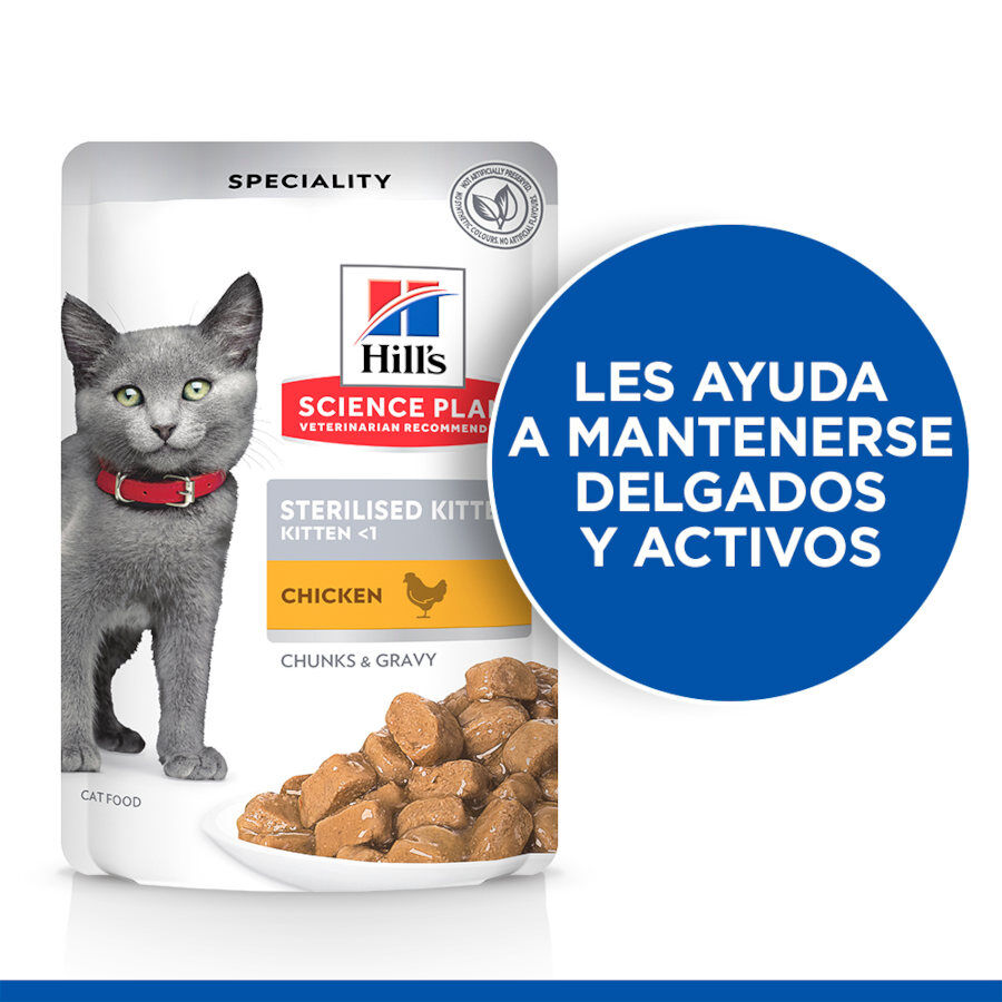 12 saquetas x 85 g Hill's Science Plan Feline Sterilised Kitten Frango em Molho saqueta para gatos, , large Imagem n&uacute;mero 3